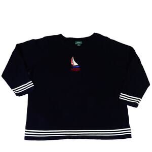 Ralph Lauren Embroidered Sailing EST 1967 Sweater Cotton Knit Blue Plus Size 3X